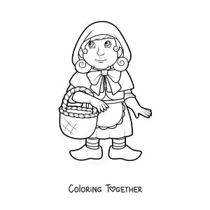 Coloring page of Little Red Riding Hood with a basket