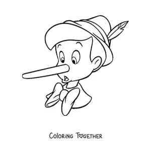 Coloring page of Pinocchio's face with a long nose