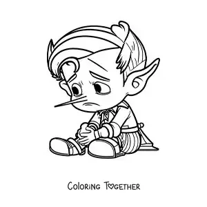 Coloring page of Pinocchio with a long nose and long ears