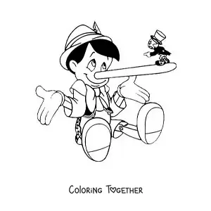 Coloring page of Pinocchio and Jiminy Cricket