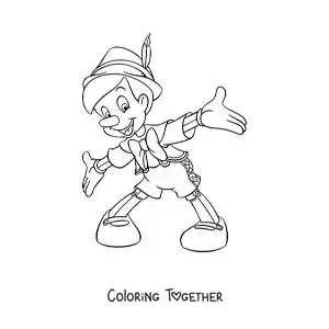 Coloring page of cartoon Pinocchio