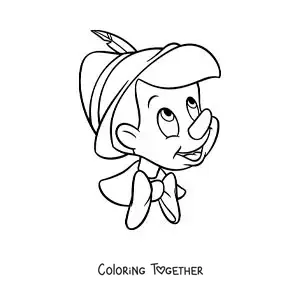 Coloring page of an easy Pinocchio face