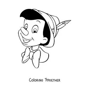 Coloring page of a cartoon Pinocchio face