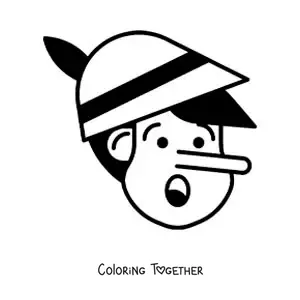 Coloring page of Pinocchio's face with the big nose