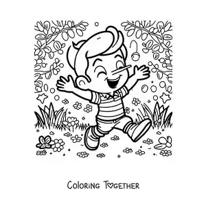 Coloring page of cartoon Pinocchio in the forest