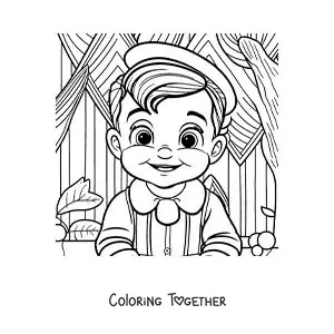Coloring page of Pinocchio turned into a real boy