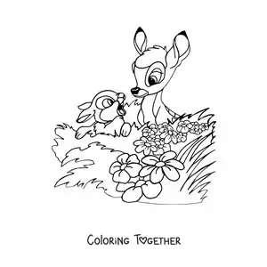 Coloring page of cartoon Bambi and Thumper