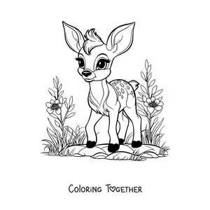 Coloring page of kawaii Bambi walking