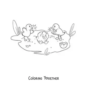 Coloring page of the Ugly Duckling rejected by his brothers
