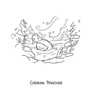 Coloring page of the Ugly Duckling alone and sad
