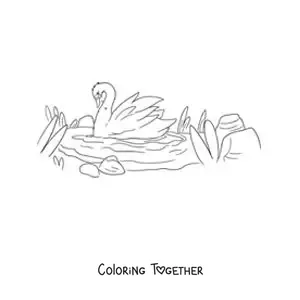 Coloring page of the Ugly Duckling turned into a beautiful swan