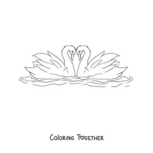 Coloring page of the Ugly Duckling turned into a swan in love