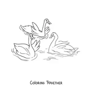 Coloring page of the big Ugly Duckling joining the swans