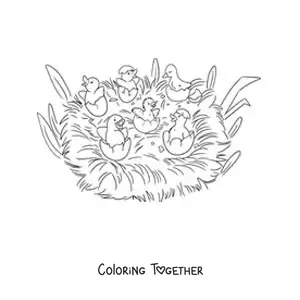Coloring page of the Ugly Duckling and his brothers breaking out of the shell