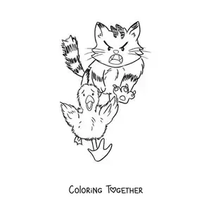 Coloring page of the animated Ugly Duckling running away from a cat