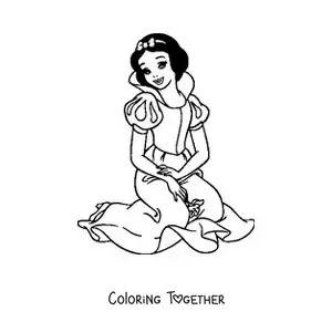 Coloring page of Snow White sitting down