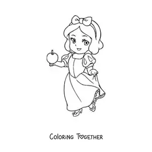 Coloring page of kawaii Snow White with an apple