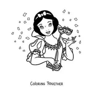 Coloring page of Snow White with a mask