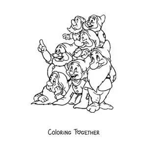 Coloring page of Snow White's seven dwarfs