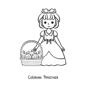 Coloring page of cartoon Snow White with a basket of apples