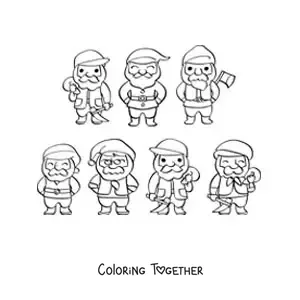 Coloring page of Snow White and the 7 dwarfs