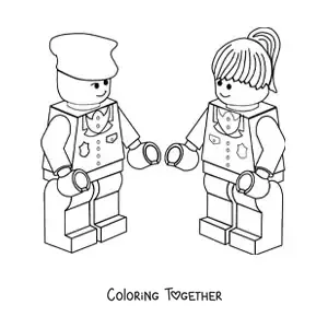Coloring page of a pair of Lego police officers