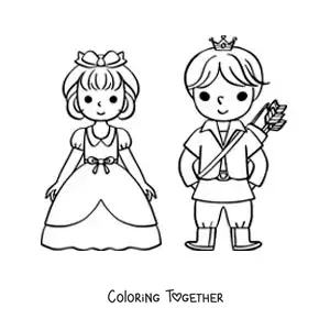 Coloring page of cartoon Snow White and the prince