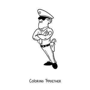 Coloring page of a cartoon of an angry police officer