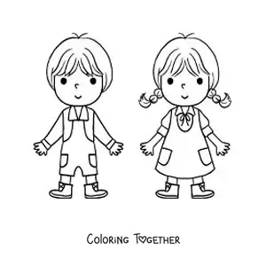 Coloring page of easy cartoon Hansel and Gretel