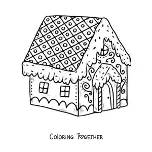 Coloring page of the candy house from the tale of Hansel and Gretel