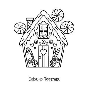 Coloring page of the big house from the tale of Hansel and Gretel
