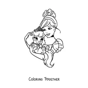 Coloring page of Cinderella with a little dog