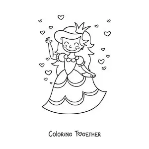 Coloring page of cartoon Cinderella in her dress