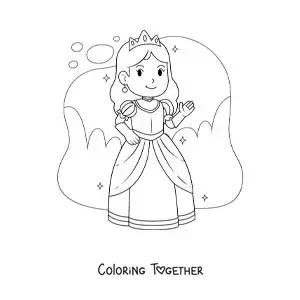 Coloring page of Cinderella at the ball in her dress