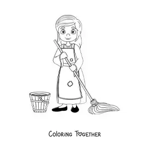 Coloring page of Cinderella cleaning