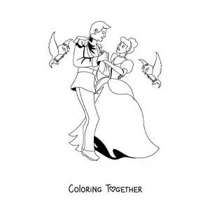 Coloring page of Cinderella dancing with the prince