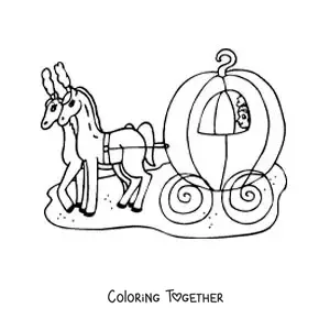 Coloring page of Cinderella's carriage with her horses