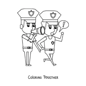 Coloring page of two police officers working as a team