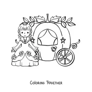 Coloring page of kawaii Cinderella in the carriage