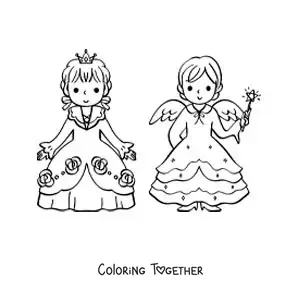 Coloring page of Cinderella and her fairy godmother