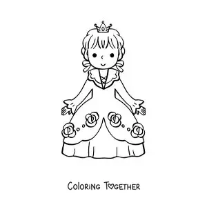 Coloring page of cartoon kawaii Cinderella