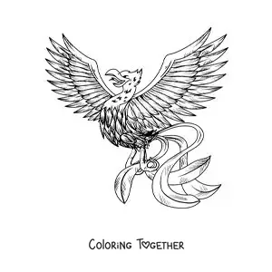 Coloring page of a phoenix bird