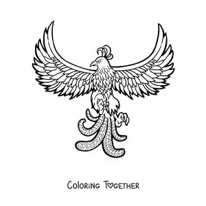 Coloring page of a phoenix bird flying