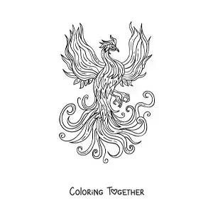 Coloring page of a phoenix being reborn