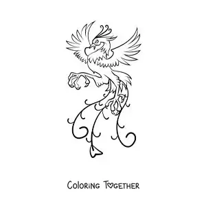 Coloring page of an easy fire phoenix