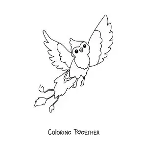 Coloring page of a cartoon kawaii phoenix bird