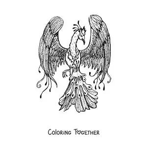 Coloring page of a realistic phoenix