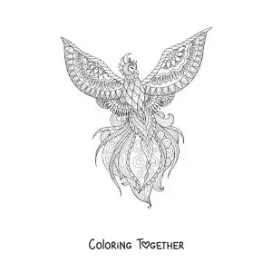 Coloring page of a phoenix mandala