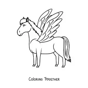 Coloring page of a cartoon winged horse