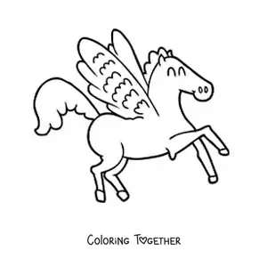 Coloring page of a cartoon of Pegasus